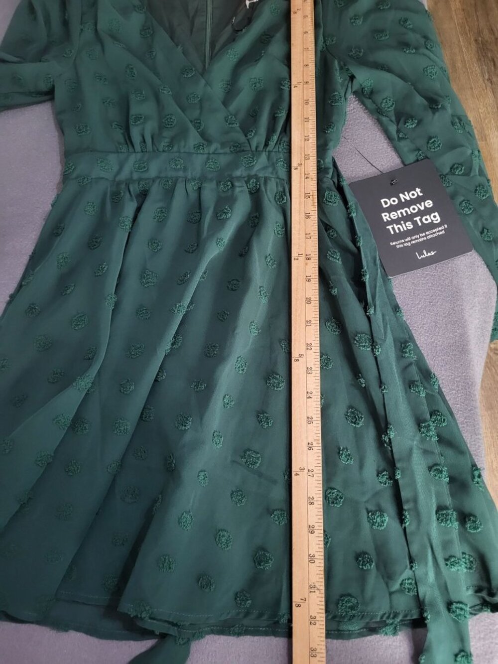 Lulus Women's XS Always on Repeat Emerald Green Clip Dot Long Sleeve Mini Dress - Picture 6 of 6